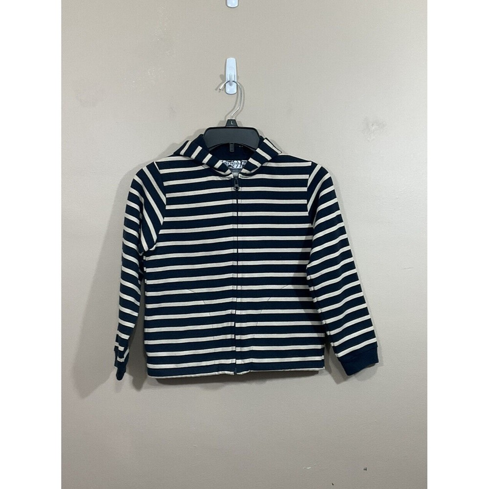 Crique Privee Kids Striped Hoodie Size 10 (10 Ans) Blue Beige France Full Zip
